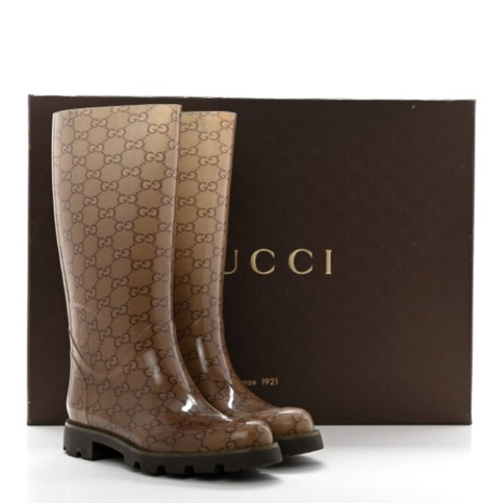 GUCCI MONOGRAM GREY & NAVY BLUE RUBBER RAIN BOOTS